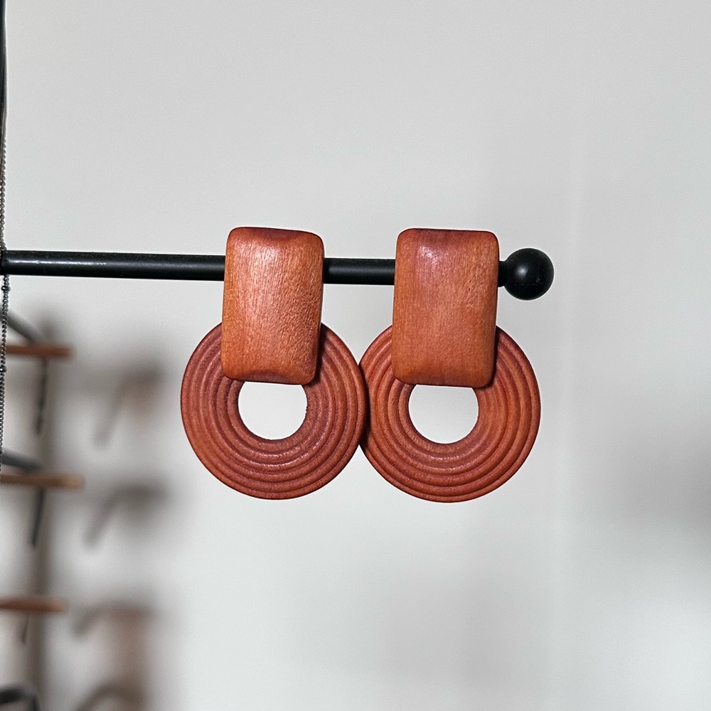 Handcrafted Terracotta Wooden Drop Earrings - Casual Statement